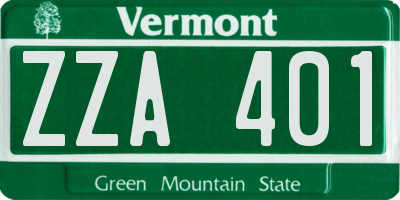 VT license plate ZZA401