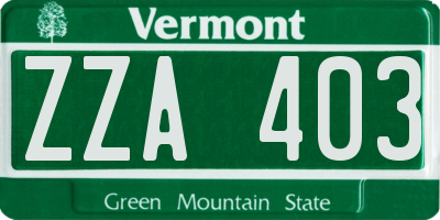 VT license plate ZZA403