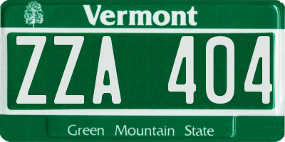 VT license plate ZZA404