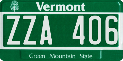 VT license plate ZZA406
