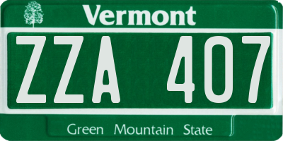VT license plate ZZA407