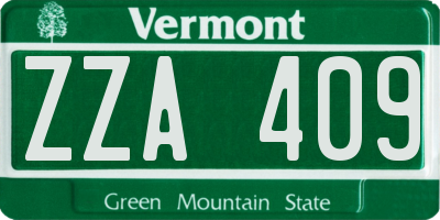 VT license plate ZZA409