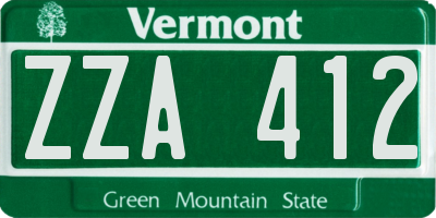 VT license plate ZZA412