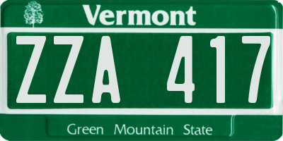 VT license plate ZZA417
