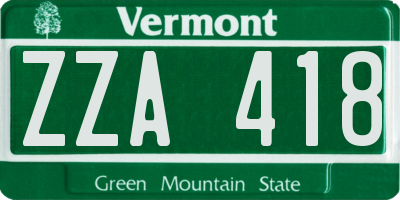 VT license plate ZZA418
