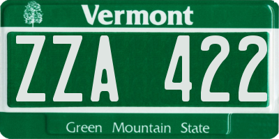 VT license plate ZZA422