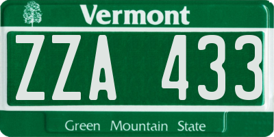 VT license plate ZZA433
