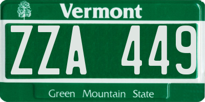 VT license plate ZZA449