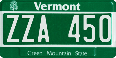 VT license plate ZZA450