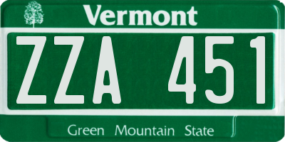 VT license plate ZZA451