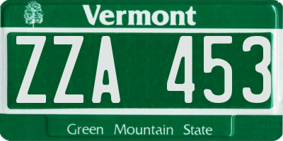 VT license plate ZZA453