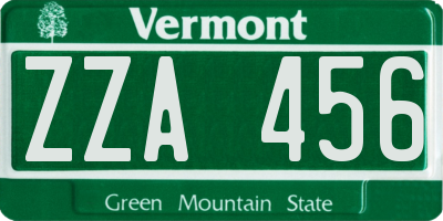 VT license plate ZZA456