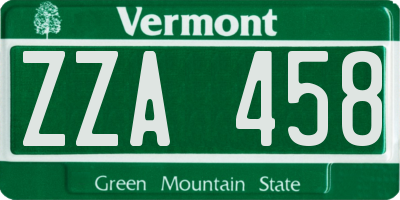 VT license plate ZZA458