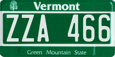 VT license plate ZZA466