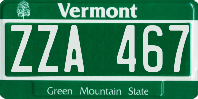 VT license plate ZZA467