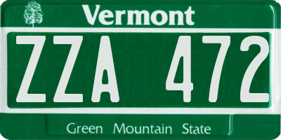 VT license plate ZZA472