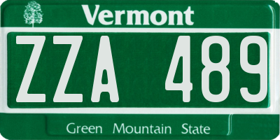 VT license plate ZZA489