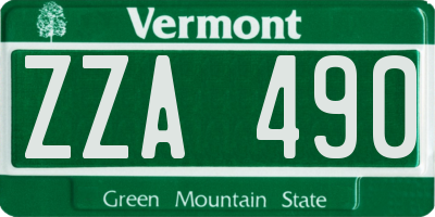 VT license plate ZZA490