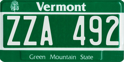 VT license plate ZZA492