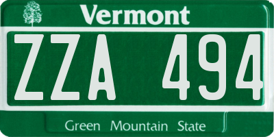 VT license plate ZZA494