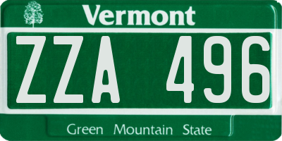 VT license plate ZZA496