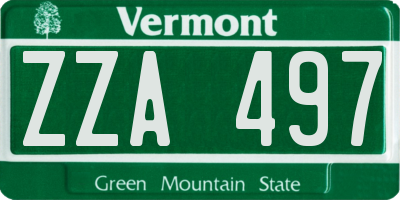 VT license plate ZZA497