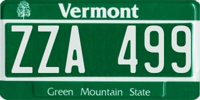 VT license plate ZZA499