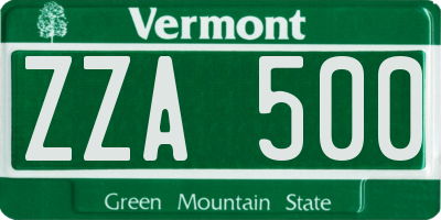 VT license plate ZZA500