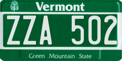 VT license plate ZZA502