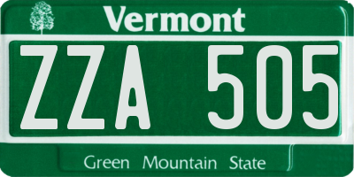 VT license plate ZZA505