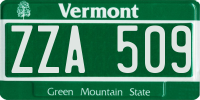VT license plate ZZA509