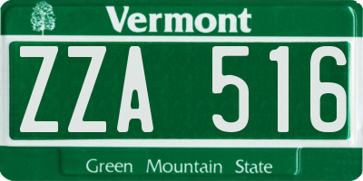 VT license plate ZZA516
