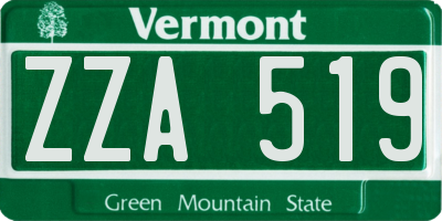 VT license plate ZZA519