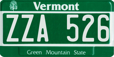 VT license plate ZZA526