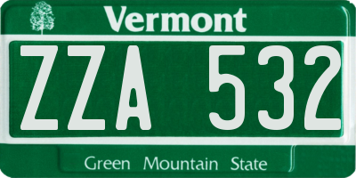VT license plate ZZA532