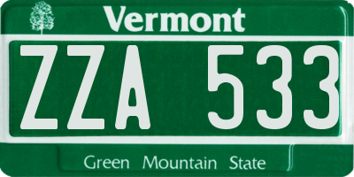 VT license plate ZZA533