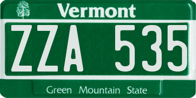 VT license plate ZZA535