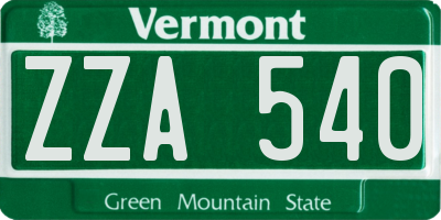 VT license plate ZZA540