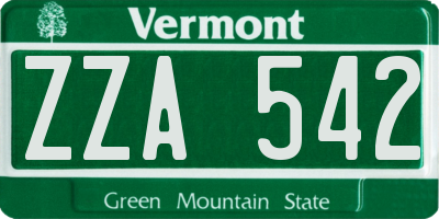 VT license plate ZZA542