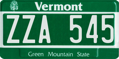 VT license plate ZZA545