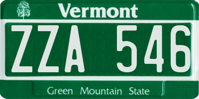 VT license plate ZZA546