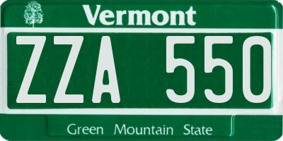 VT license plate ZZA550