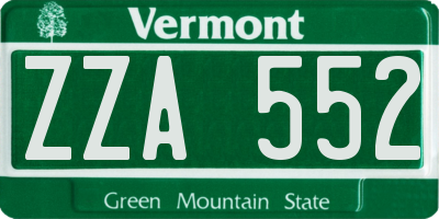 VT license plate ZZA552