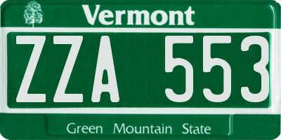 VT license plate ZZA553