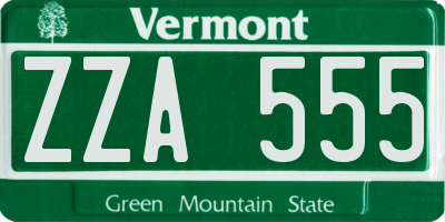 VT license plate ZZA555