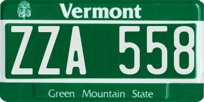 VT license plate ZZA558