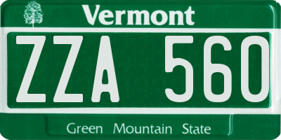 VT license plate ZZA560