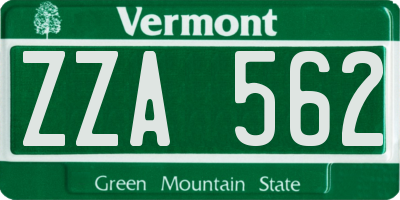 VT license plate ZZA562
