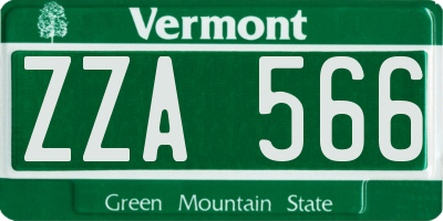 VT license plate ZZA566