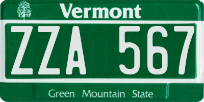 VT license plate ZZA567